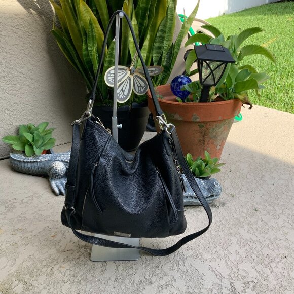 Michael Kors Corrine Black Pebbled Leather Tassel Zipper Hobo Shoulder Bag Purse - Picture 1 of 8